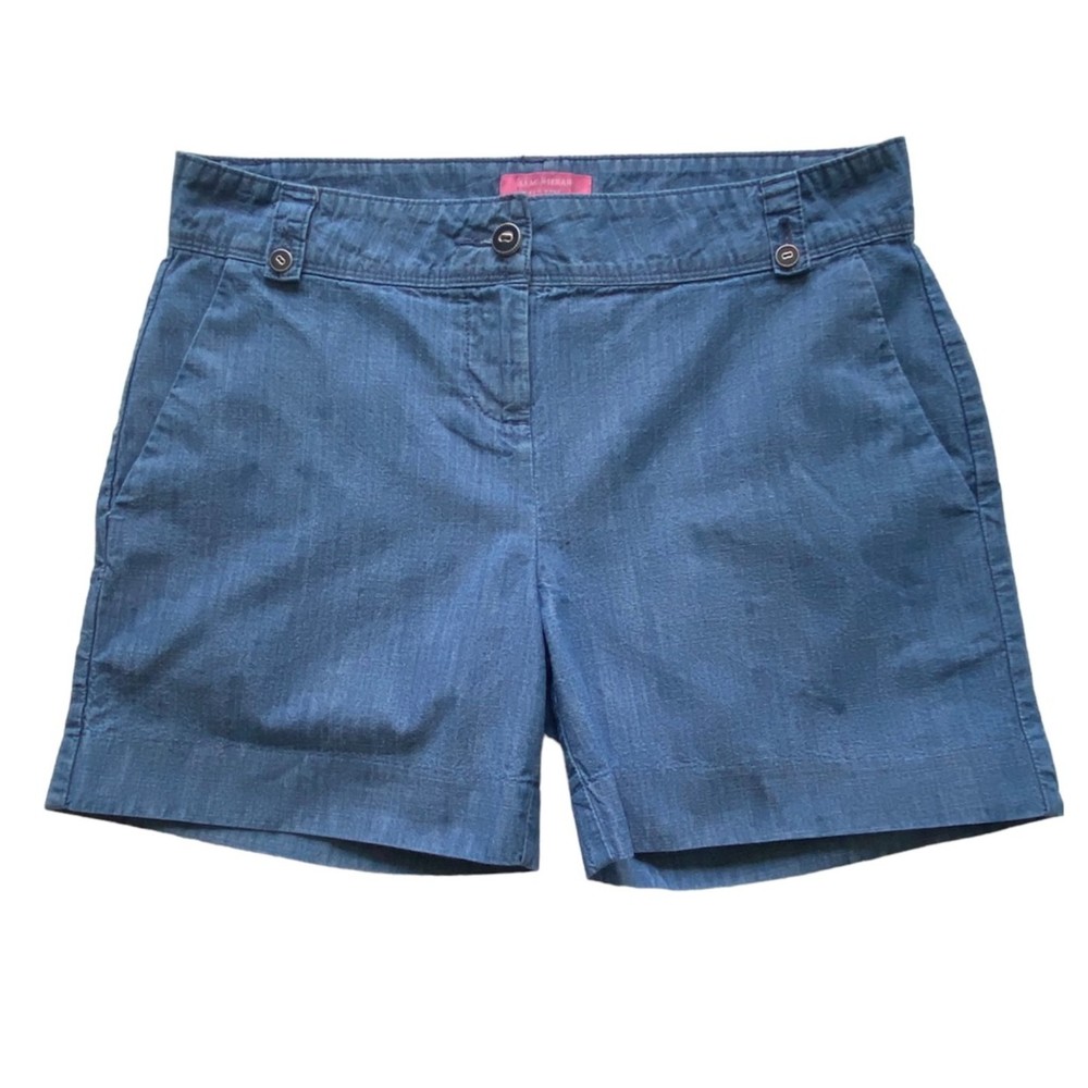 Isaac Mizrahi New York Tailored Shorts Indigo Chambray Size 4 Blue 100% Cotton